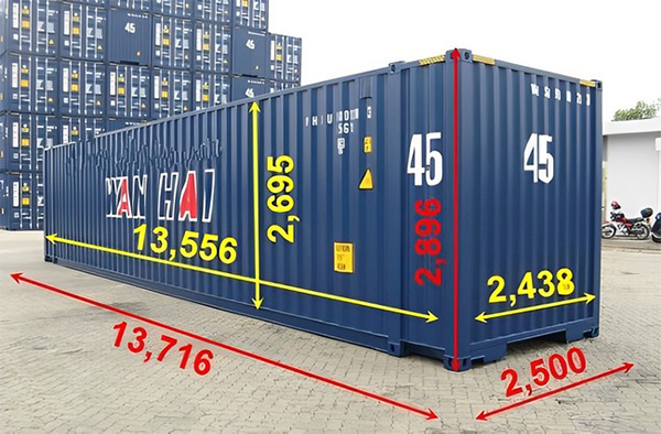 Kích thước cont 45’ lớn, có sức chứa lên đến 86m3