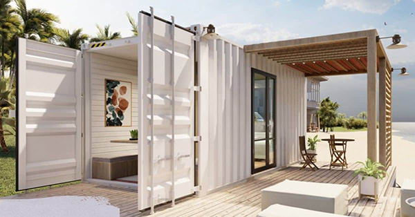 Mẫu nhà container 20ft đơn với gam màu trắng tươi sáng