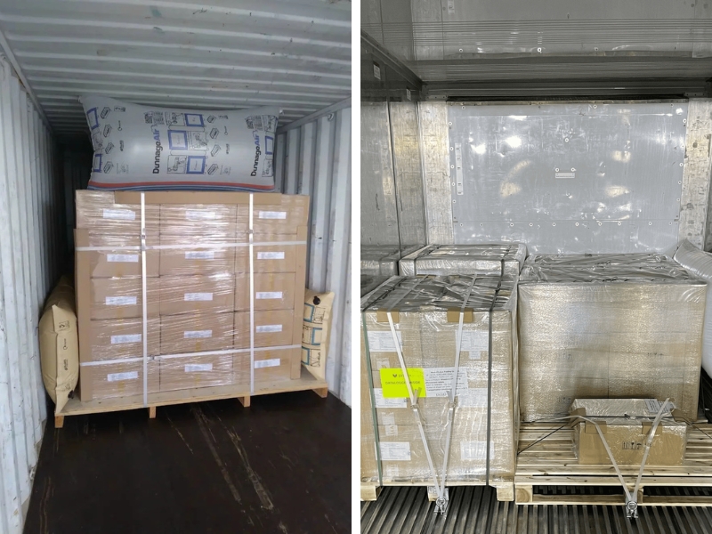 Pallet, dây đai, túi khí hoặc vật liệu đệm sẽ giúp cố định hàng chắc chắn